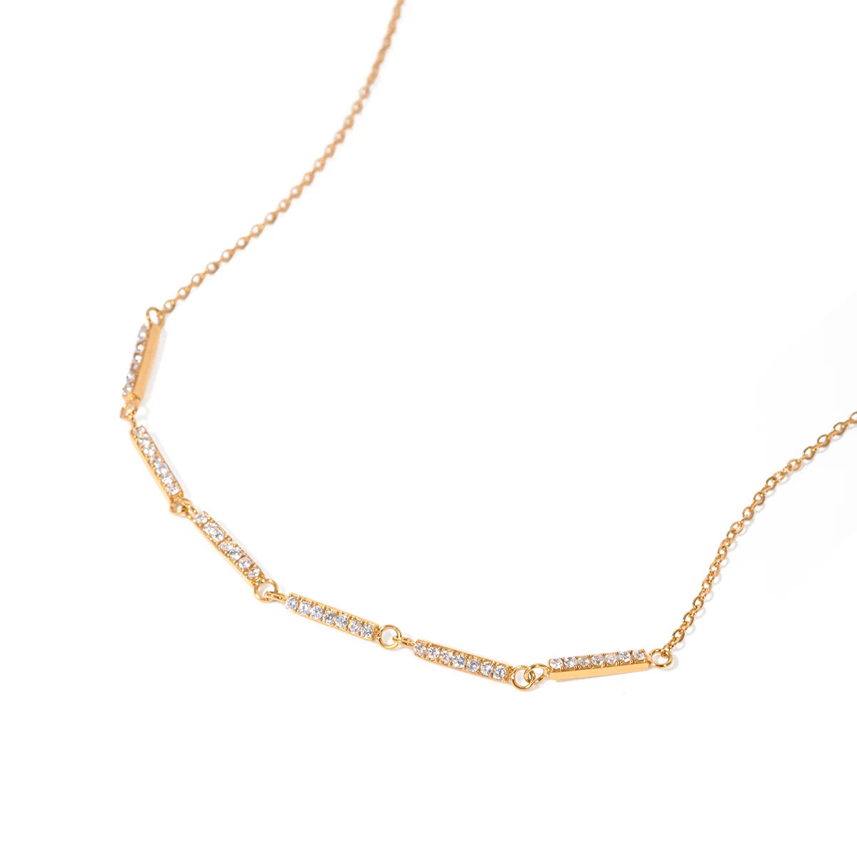 J&D Fashion New Arrival 18K Gold Stainless Steel Choker Delicate Square Rhinestone Necklace Women Party