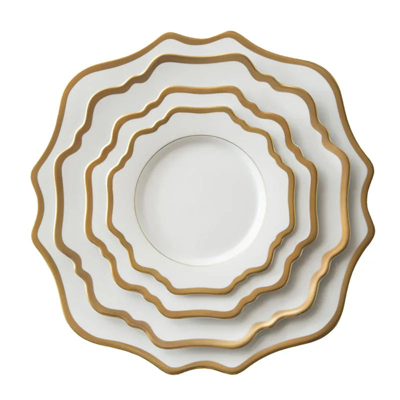 Hotel Products Luxury Dinnerware Sunflower Gold Rim Plates Ceramic Tableware