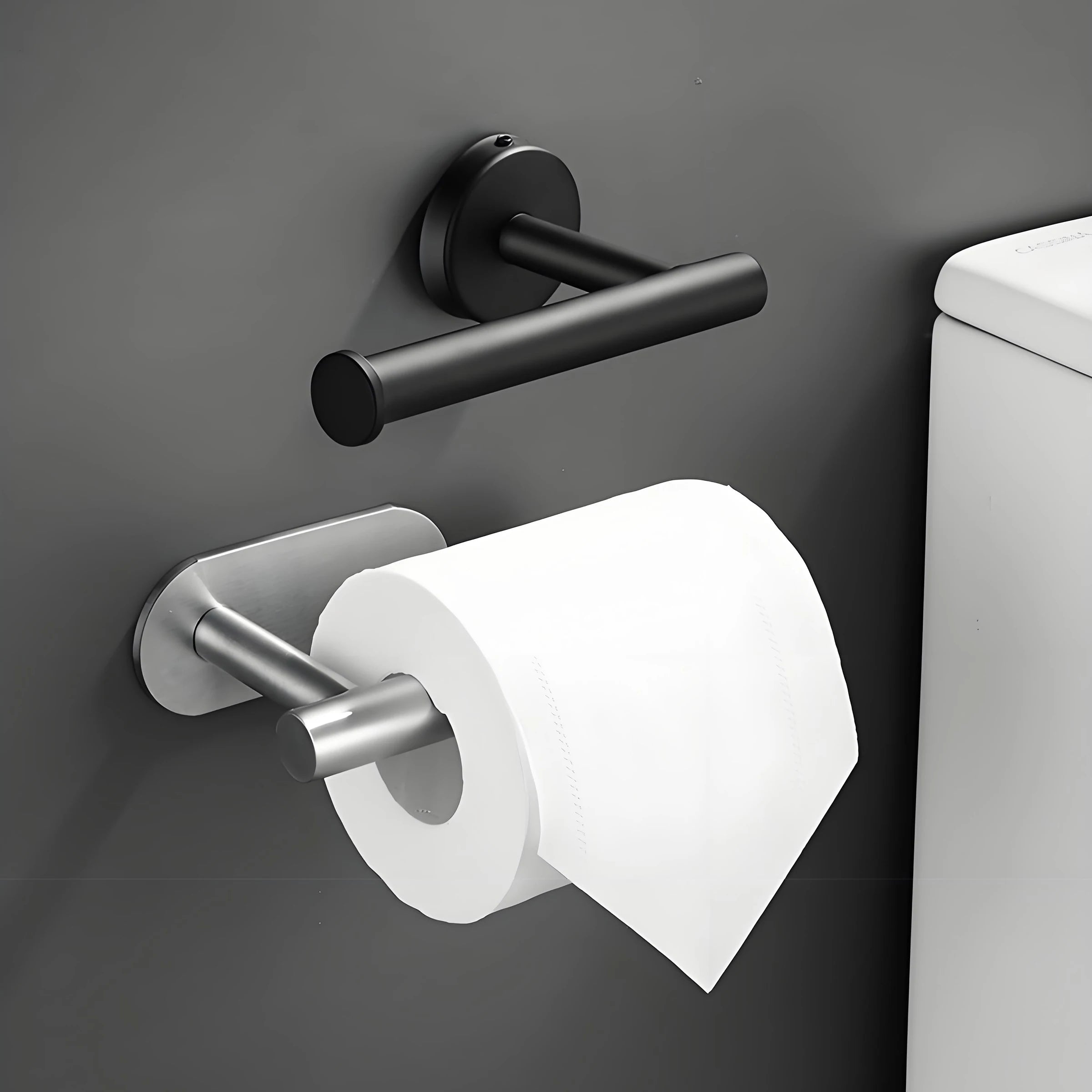 Hot Self-Adhesive Stainless Steel Bathroom Hardware Set Punch-Free Toilet Paper Holder Wall Mount Towel Rack Hooks Wall Storage