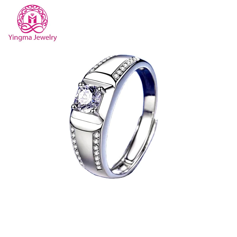 Men's Engagement Rings 0.5ct 1ct 6.5mm Diamond Stone Wedding Silver Moissanite Mens Ring