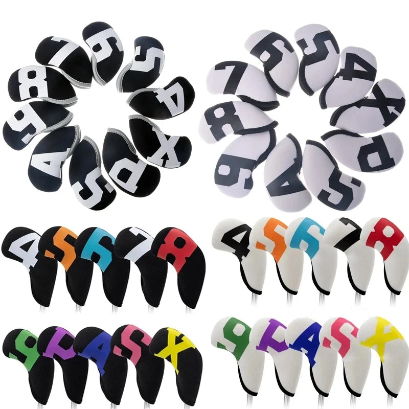Manufacturer's Waterproof Black & White Golf Iron Head Covers 10-Pcs/Set for Clubs 4-9 P S X Quality Head Covers for Golfers