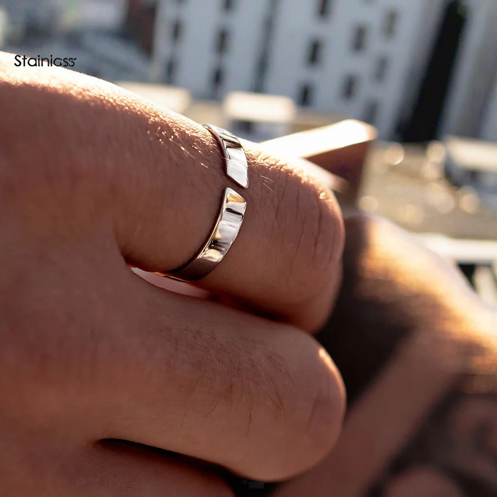 EManco Wholesale Latest Design Jewelry Mens Stainless Steel Rings Jewelry Simple Men Open Ring