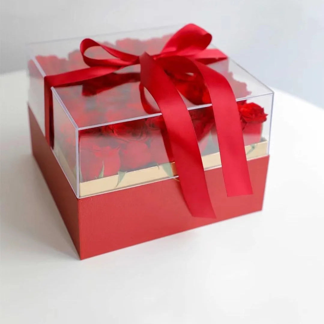 Luxury Square Transparent Acrylic Box I Love You Heart-Shaped Rose Box Valentine's Day Birthday Party Gift Box With Ribbon