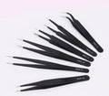 Stainless Steel ESD-15 Black Precision Tweezers Kit Ergonomic Straight Elbow with Curved Tip Anti-Static Plastic Tweezers