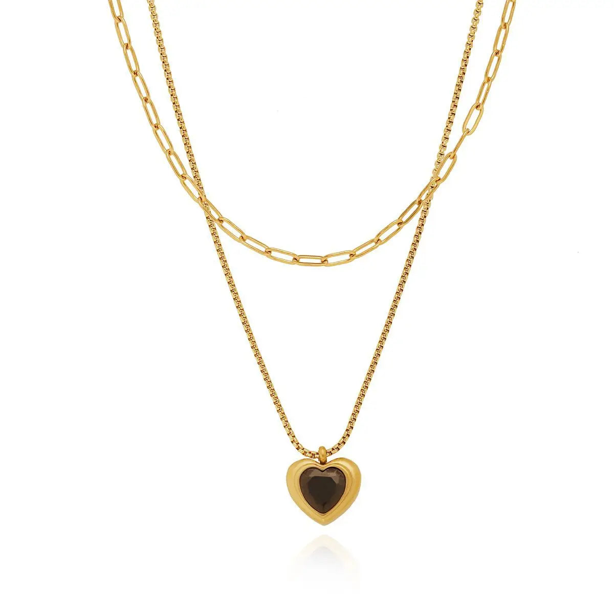 Fashionable 18K Gold Plated Stainless Steel Black Heart Necklace Latest New Design for Parties Dainty Charm Pendants
