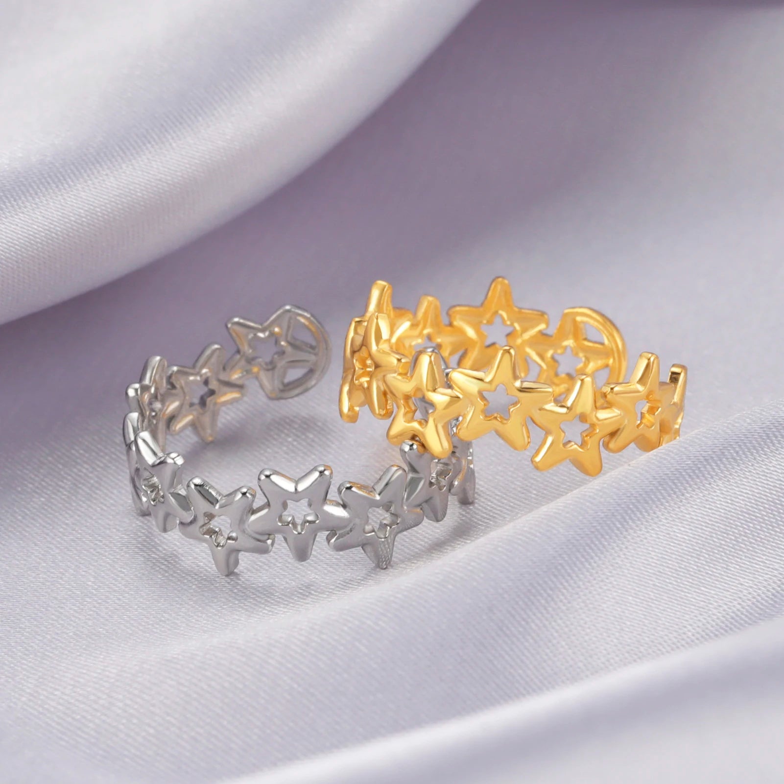 Myshape  New Stainless Steel Hollow Star Rings Women Gold Color Open Finger Ring 2022 Fashion Aesthetic Jewelry Gift Wholesale
