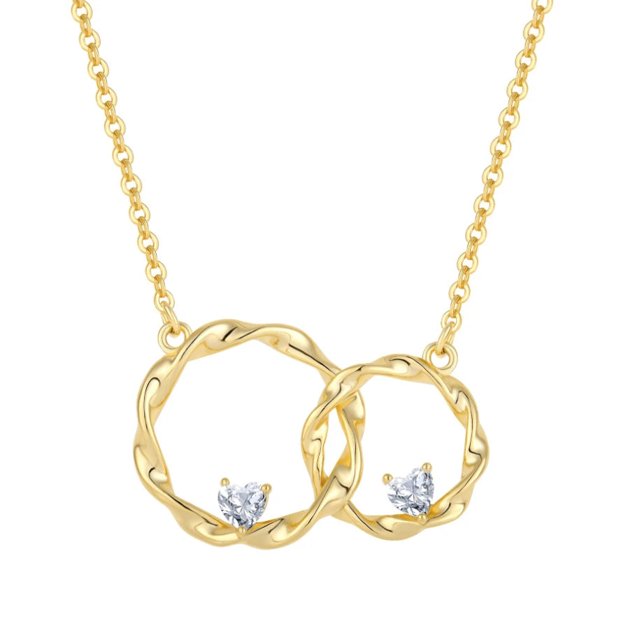 Gold Plated Interlocking Circle Heart Cubic Zirconia 925 Sterling Silver Pendant Necklace Jewelry for Women's
