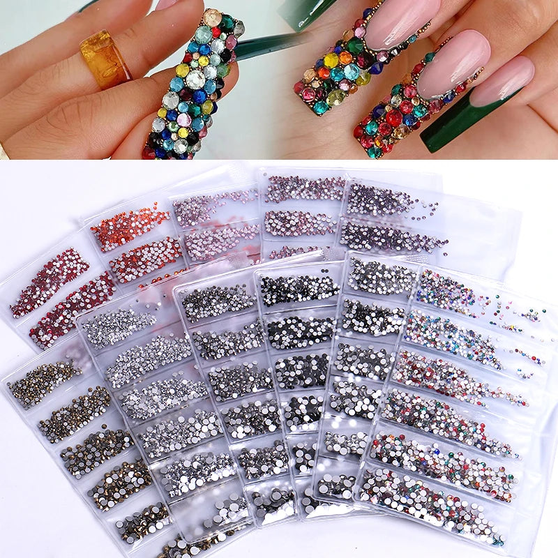 Nail Decoration Mix Sizes Crystal 3D Flat Back Diamond Rhinestones DIY Nail Accessories