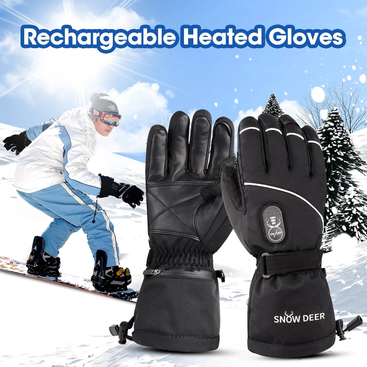 SNOW DEER Waterproof Windproof Insulated Touchscreen Battery Powered Ski Gloves