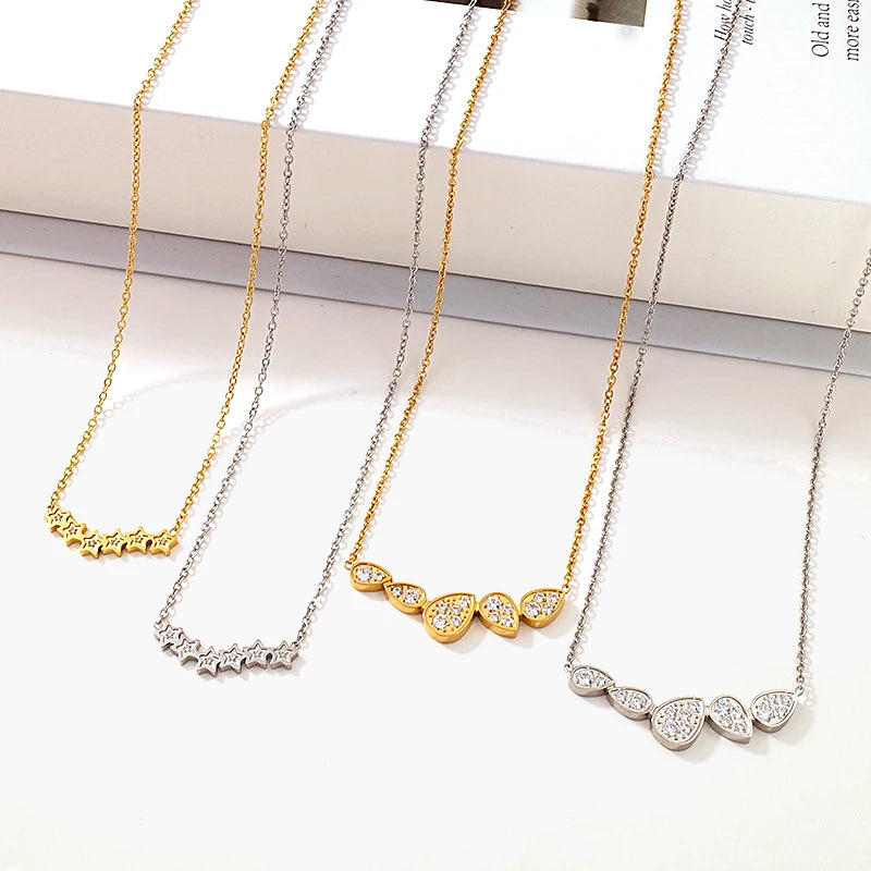 Wholesale 18K Gold Plated Star Diamond Zircon Pendants Fashion Jewelry Necklace for Women Stylish Stainless Steel Accessories