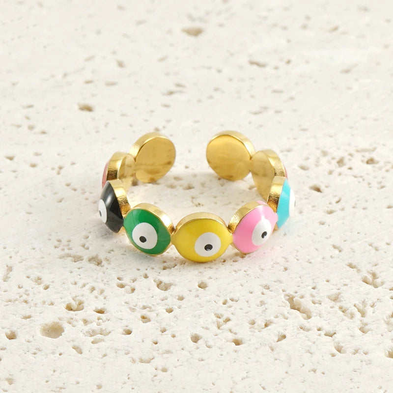 Stainless Steel Fashion Personality Cool Style Devil Eye Ring Titanium Steel 18k Gold Plated Evil Eye Ring