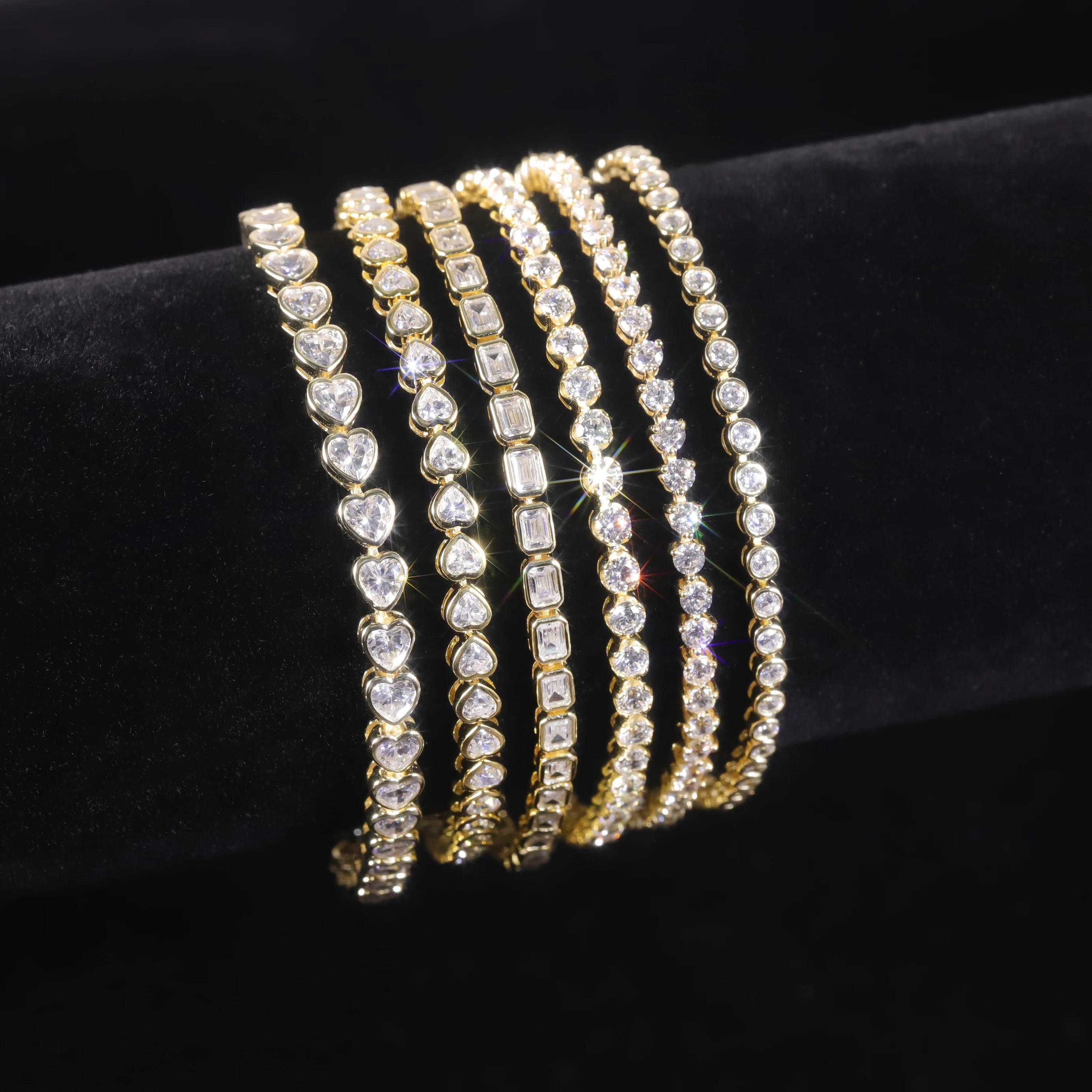China Jewelry Factory Wholesale VVS Square Heart Moissanite 925 Sterling Silver Chain Gold Moissanite Tennis Chain Bracelet