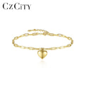 CZCITY Charm Chain Link Sterling Silver Jewelry Designer 925 Korean Fashion Accessory Love Heart Gold Bracelet