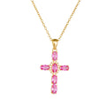 Wholesale Original Luxury Hip Hop Sterling Silver 925 Jewellery  Pink Cubic Zircon Cross Pendant Necklace Jewlery for Women