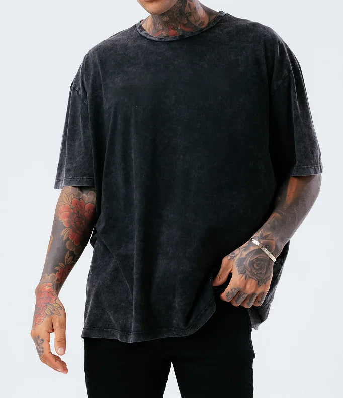 Custom Vintage Oversized Wholesale Boxy Fit Blank Tee Shirts Acid Wash Black Tshirt Heavyweight t Shirt