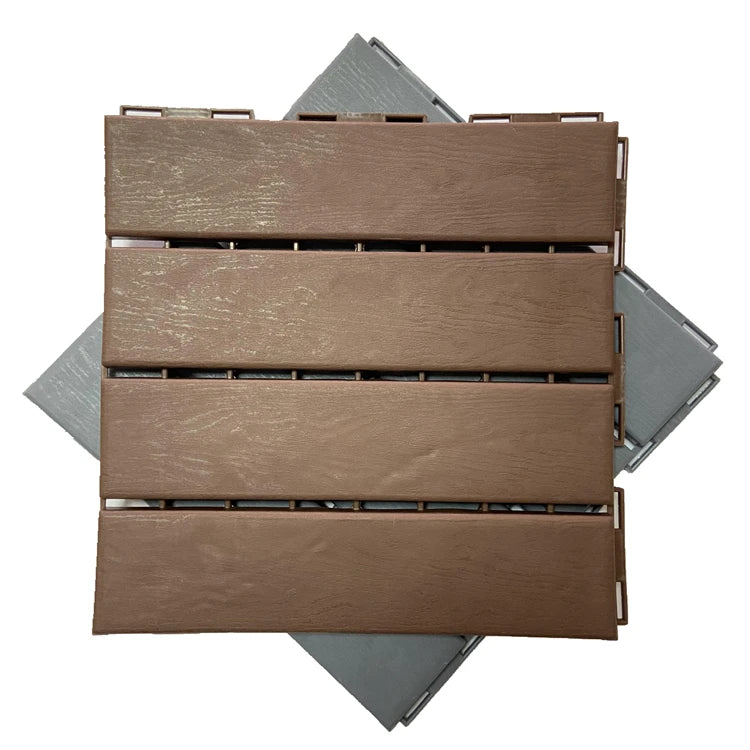 Wood Plastic Composite Patio Deck Tiles 12 Inch Interlocking Decking Tiles for Both Indoor & Outdoor Use