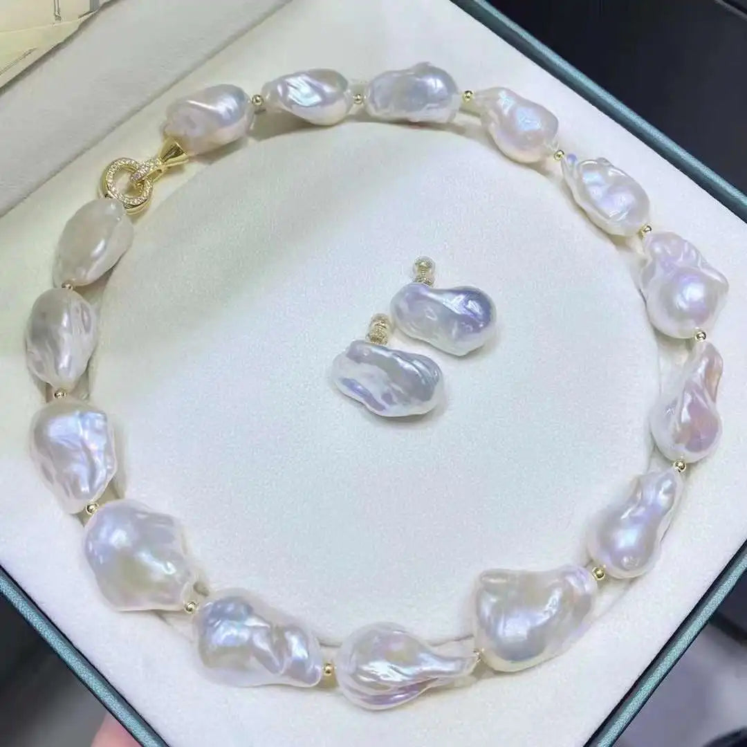 Pearl Fan Favorite Big Baroque Necklace 13-20mm Freshwater Baroque Pearl Necklace Earring Set Pearl Jewelry Set Trendy Women