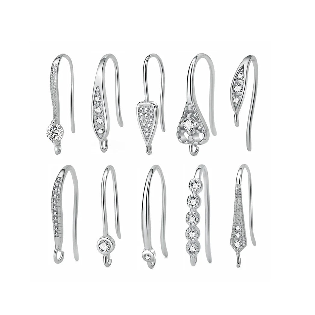 Wholesale DIY Pure Solid 925 Sterling Silver Hanging Earring Hook With Zircon for Ladies Jewelry Accessories  Making