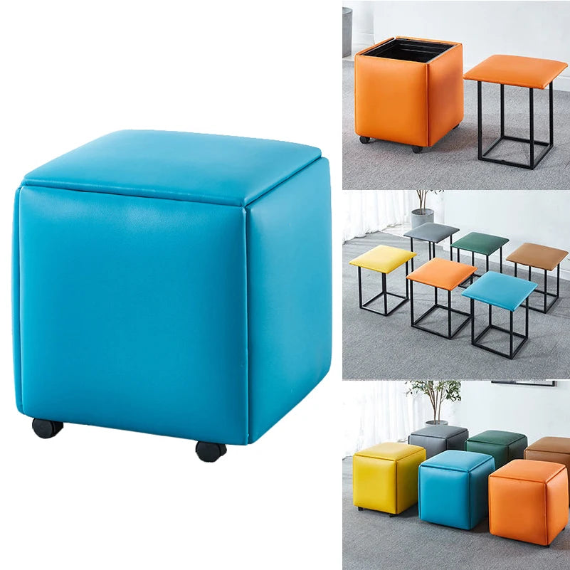 HOMEMORE Modern Square Space Saving Banqueta Retractable Ottoman Pink Velvet Stool Foldable Portable 5 in 1 Ottoman Stools