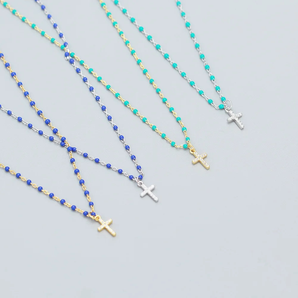 BASQUESUN Factory New European and American Light Luxury S925 Pure Silver INS Stacked Cross Inlaid Zircon Design Charm Necklace