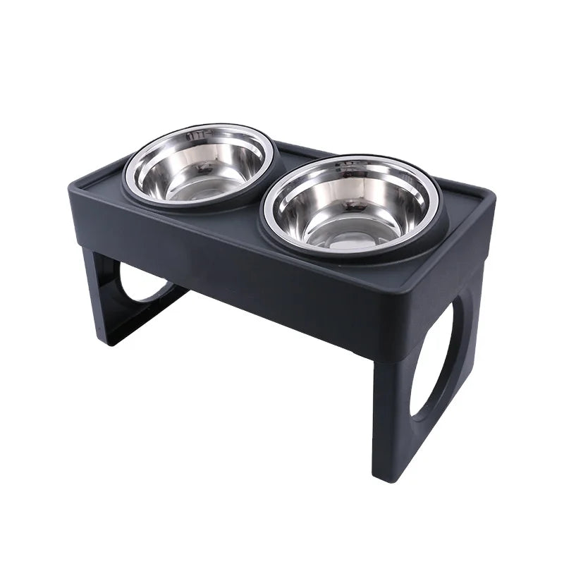 Luxury 15 Tilted Adjustable Elevated Dog Bowls Adjustable Raised Dog Bowl with 2 Stainless Steel Dog Food Bowls