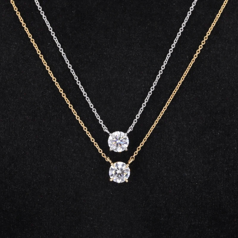 HPHT CVD Lab Grown Diamond Necklace 0.5carat Round Brilliant Lab Diamond 18k Gold 4 Prongs Necklace