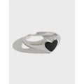 S925 Sterling Silver Heart Couples Ring Simple Personality Ring for Men Black Epoxy Lover Gift Rings for  Women Fine Jewelry