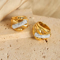 Non Tarnish 18k Gold Plated Stainless Steel Ring Punk Bone Joint Cubic Zirconia Cross Chunky Large Rings Anillos De Oro