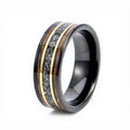 Fashion Trendy Tungsten Carbide Invisible Setting Whiskey Barrel Wood Meteorite Mens Wedding Ring 18K Gold Plated 8mm Certified