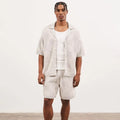 Custom Design logo Cotton Short Sleeve Summer  Knitted Hollow Out CHECKERBOARD Mesh  Cardigan Top Crochet Shirt Men's Shirts