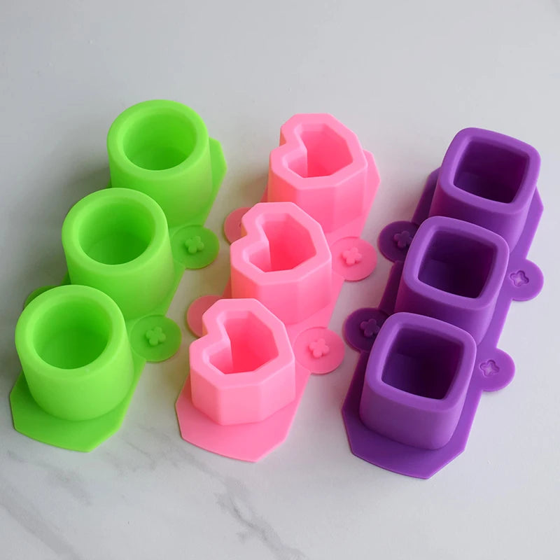 3 Holes Round Geometric Polygonal Concrete Flower Pot Vase Mold Cactus Cement Molds Silicone DIY Aromatherapy Candle Decoration