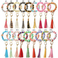 Classic Rainbow Balls Pattern Simple Round Rubber Bead Bracelet Wristlet Keychain Stretchy