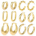 KJ Fashion Custom Geometric Chunky Earrings Gold Plated Huggie Statement Hoop Earrings Set