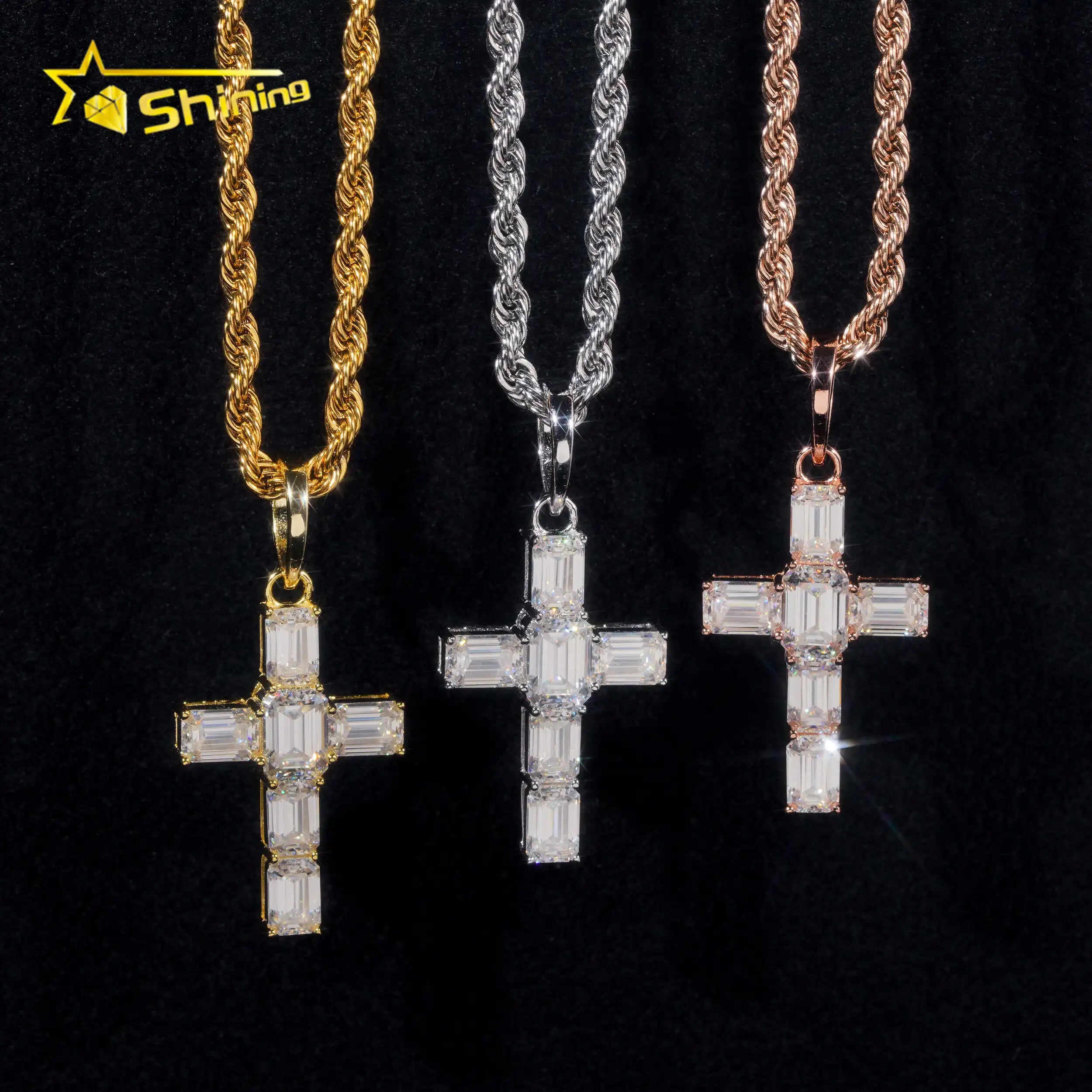 Men's Women's 925 Sterling Silver Hip Hop Cuban Cross Pendant Necklace VVS Moissanite Iced Bling Jewelry Gift Included