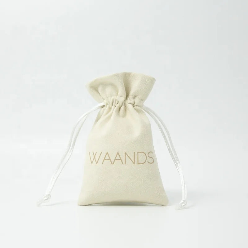 Custom Beige Logo Printed Gift Suede Velvet Drawstring Pouch Bag Cosmetic Packing Pouch
