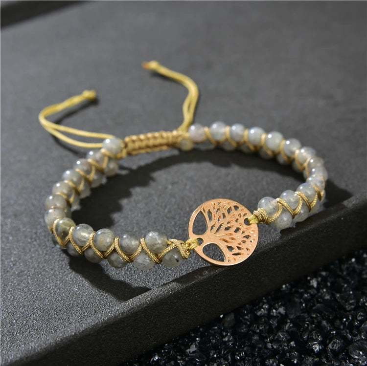 Best Selling Products Wholesale Fashion Jewelry Natural Gemstone Labradorite Bracelet Tree of Life Charm Bead Bracelet