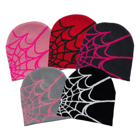 Wholesale Knit Skully Cap Beanie Hat Warm Knitted Binnie Hat Spider Web Pattern Winter Skull Cap Jacquard Y2k Beanie