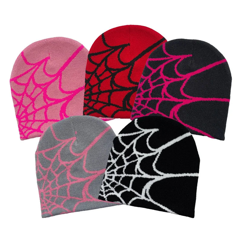 Wholesale Knit Skully Cap Beanie Hat Warm Knitted Binnie Hat Spider Web Pattern Winter Skull Cap Jacquard Y2k Beanie