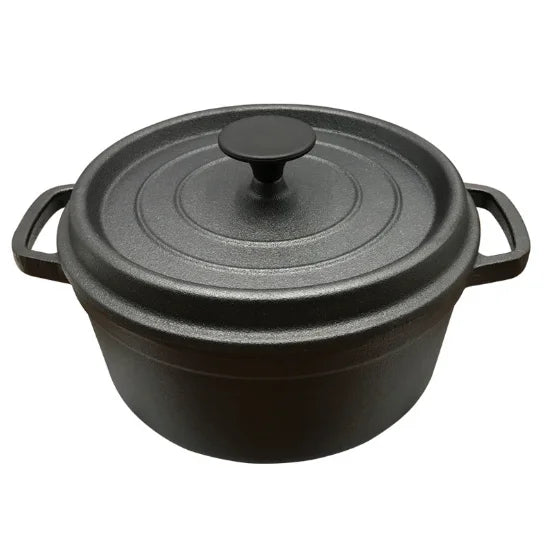 Hot Sale 24cm Cast Iron Cooking Pot with Lid Black Casserole Set Vegetable Oil Coating Soup Pot and Saucepan Made of Metal