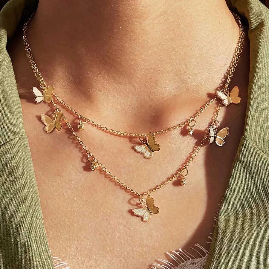 2023 Hot Sale Gold Plated Butterfly Necklaces Chain Vintage Dainty Layered Butterfly Necklaces for Women Girls