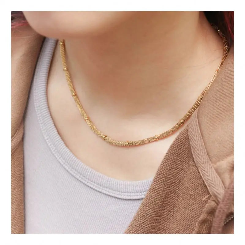 Chris April in Stock Pvd Gold Plated 316L Stainless Steel Minimalist Vintage Net Satellite Chain Necklace for Women