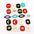 CZ7982 Chic Enamel Blue Red White Black CZ Micro Pave Star Moon Eye Rectangle Pendants