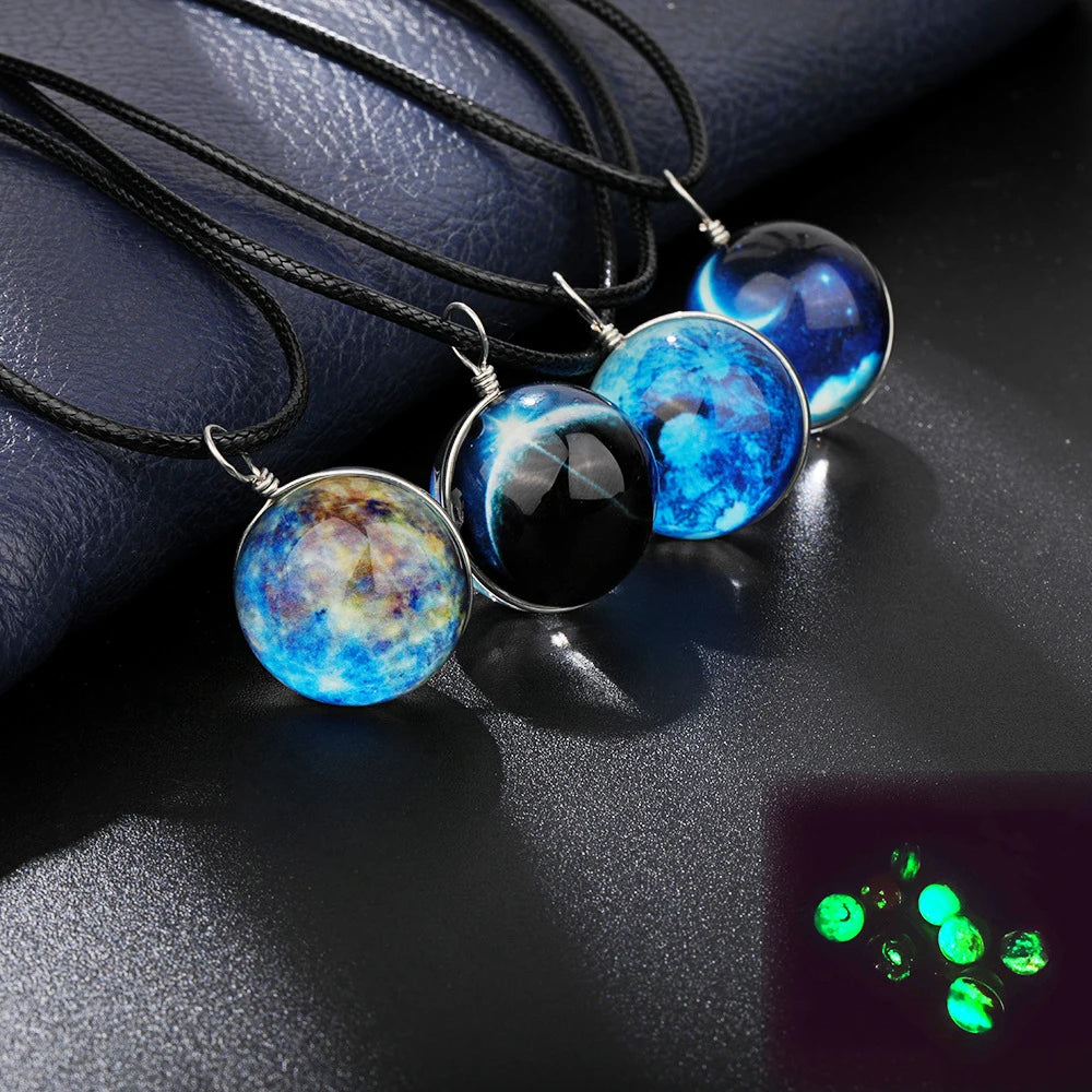 High Quality Glow in the Dark Luminous Planets Nebula Mercury Venus Earth Mars Jupiter Glass Dome Cabochon Pendant Necklace