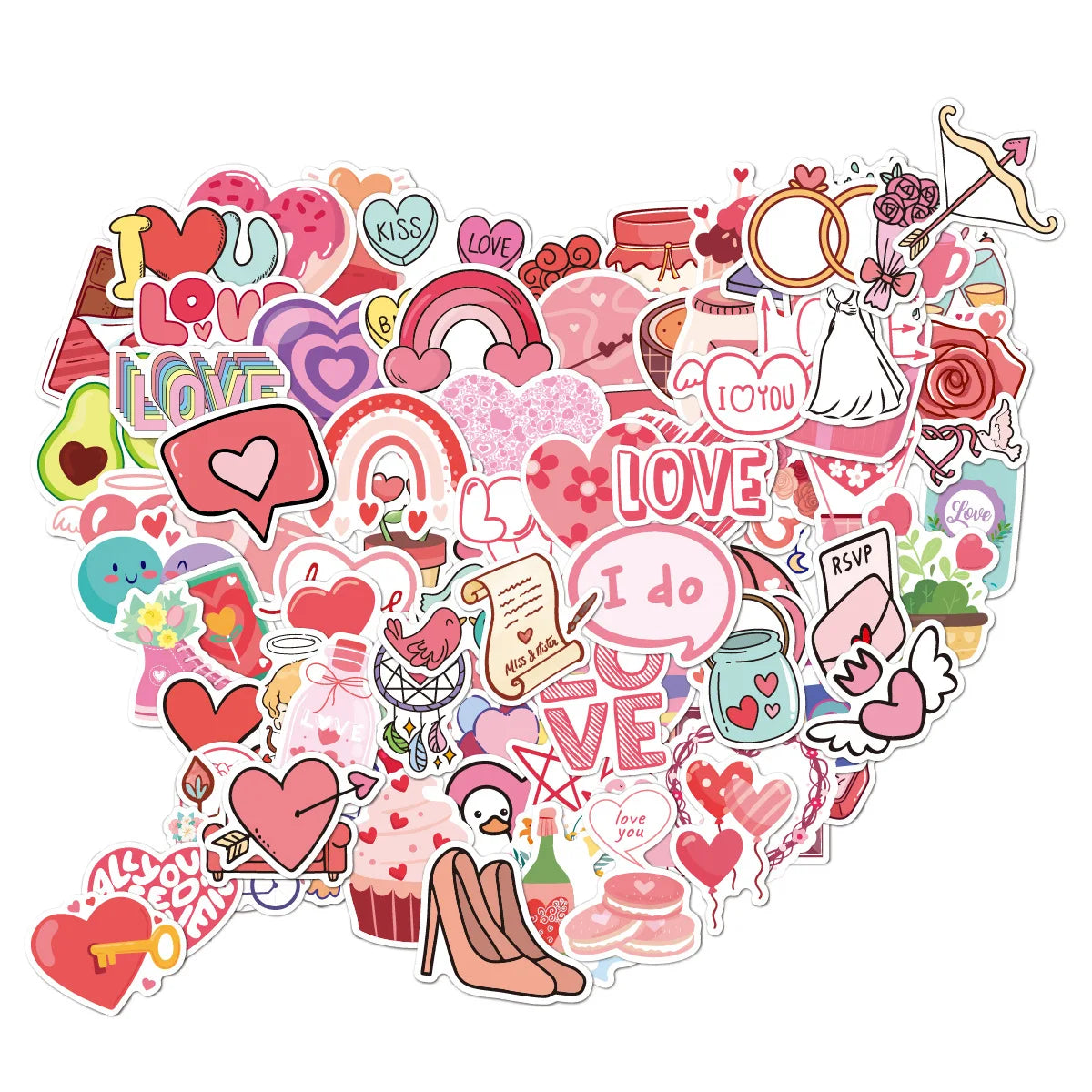 Custom 50Pcs New Popular Movie Cute Graffiti Stickers for Bottle Laptop Luggage Vinyl Pink Girl Love Icon Sheet Decor Stickers