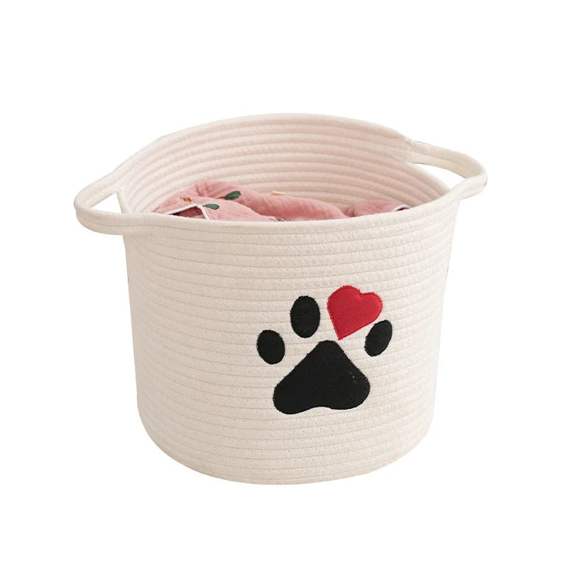 Decorative Handmade Folding Cotton Rope Laundry Storage Basket with Cute Dog Design Animal for Clothing Organizing