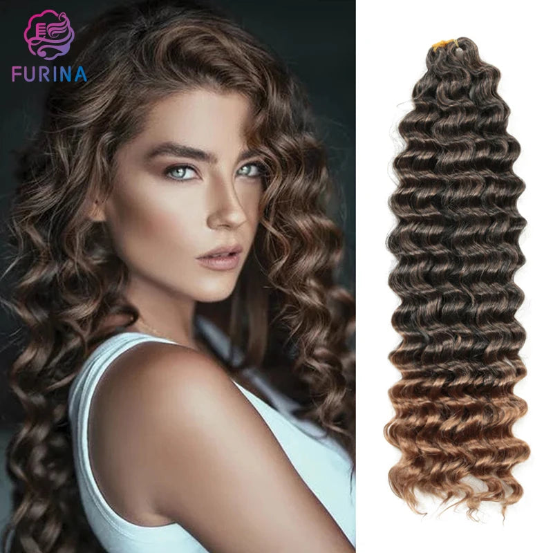 Functional Deep Wave Synthetic Heat Resistant Fiber Crotchet Braids 20inches Crochet Hair Extensions for Black Women