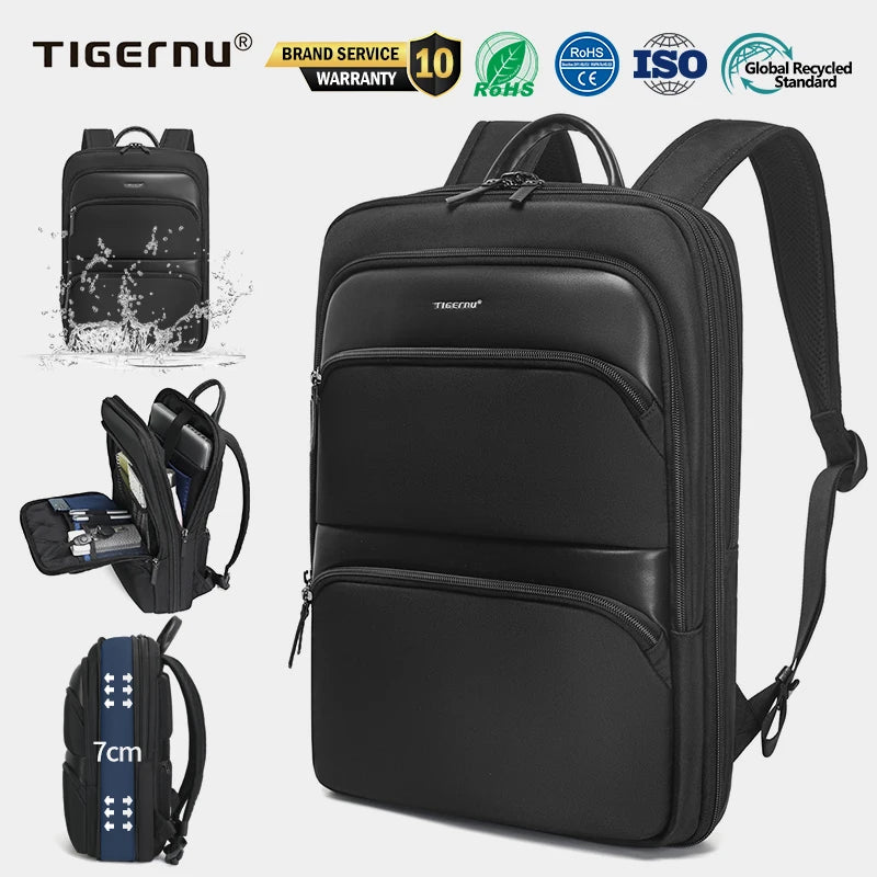 Tigernu Hot Sale Large Capacity Laptop Leather Backpack Lightweight Waterproof Daily Business Commuting Backpack for Men