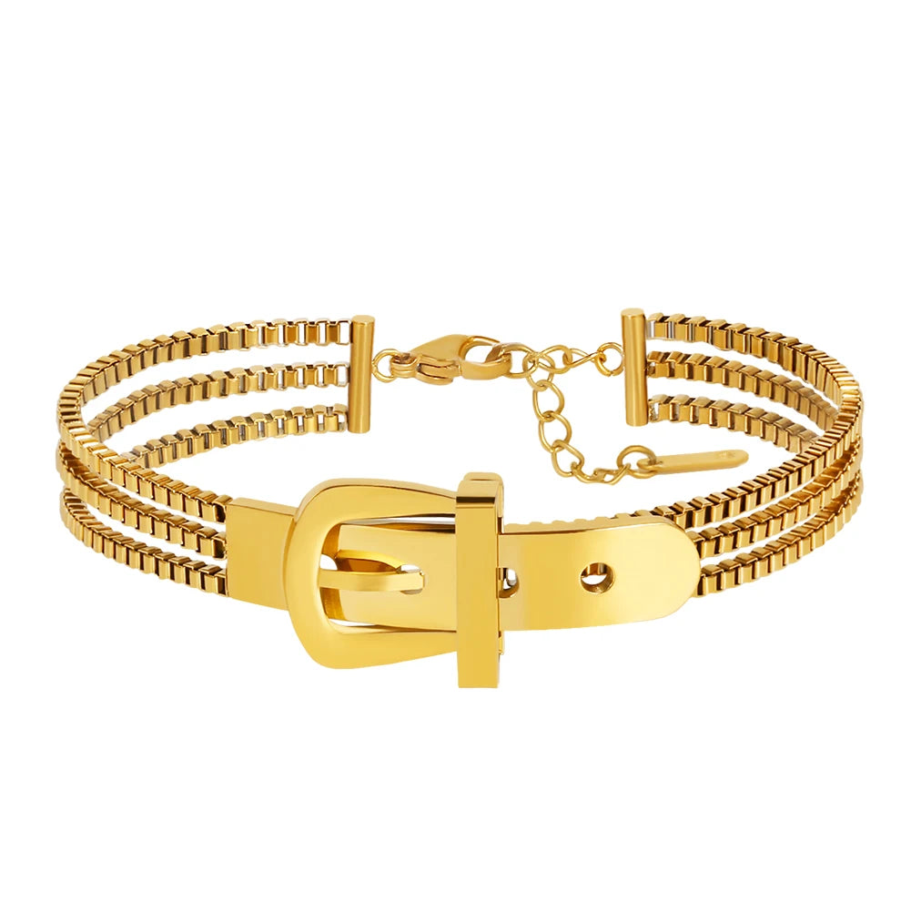 New Fashionable Belt Design Bracelet 14K Gold Stainless Steel Bangle Bracelet Jewelry for Women Men