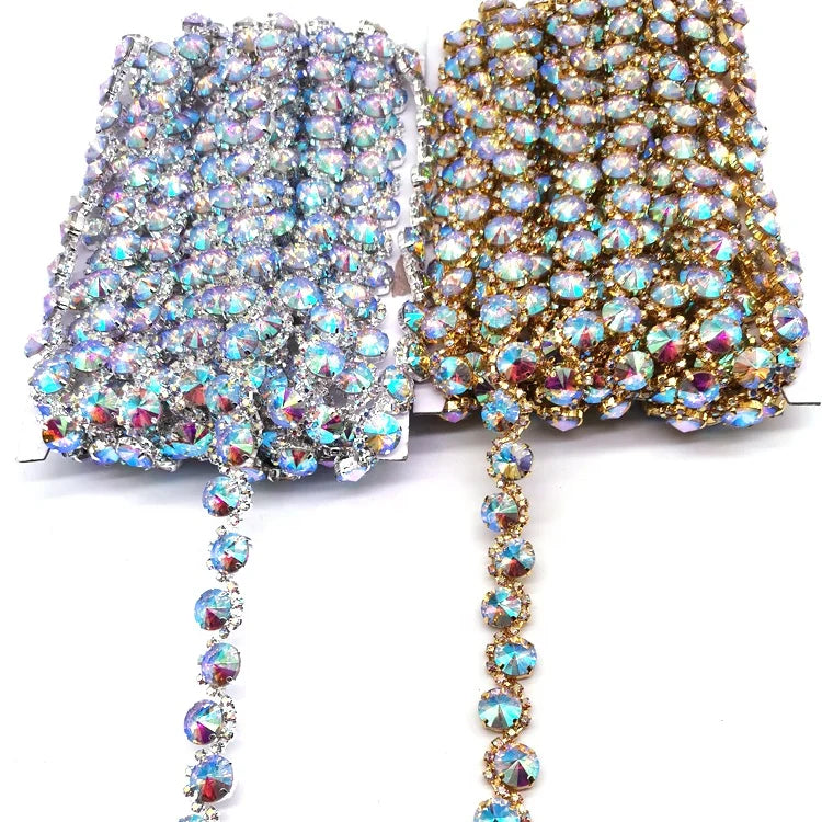 Fancy Iridescent Glass Rhinestone Wedding Trim Banding Headpiece Art Waist Costumes Rhinestone Trimming