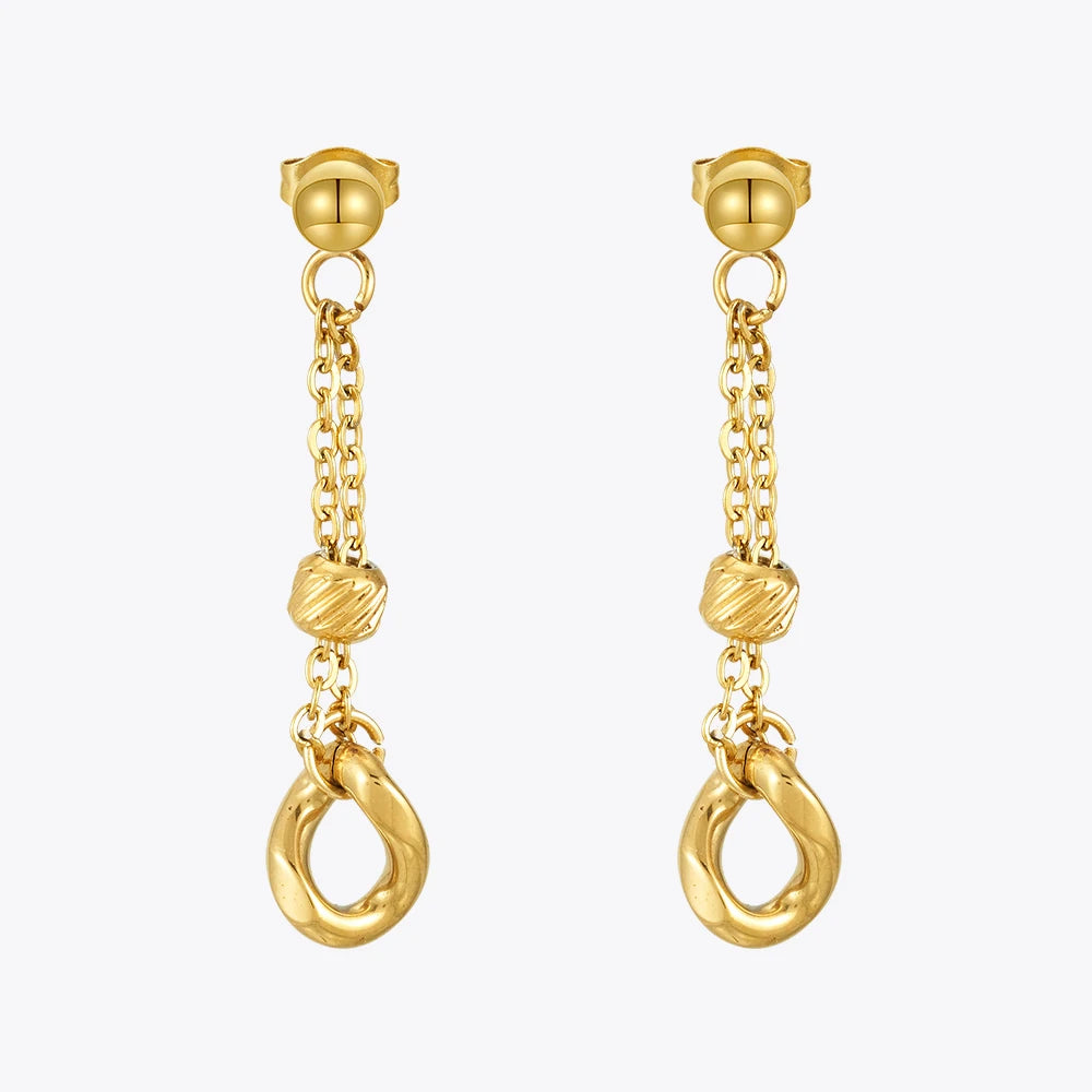 PVD 18K Gold Plated Stainless Steel Jewelry Double Layer Irregular Oval Drop Earrings Waterproof for Women Earrings E241611